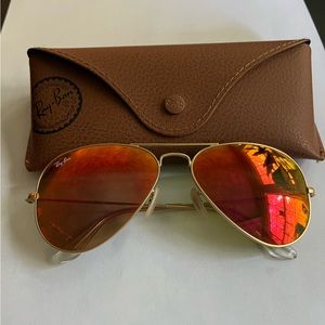 Ray Ban Aviator Sunglasses- Orange Flash Chrome grey tint lens